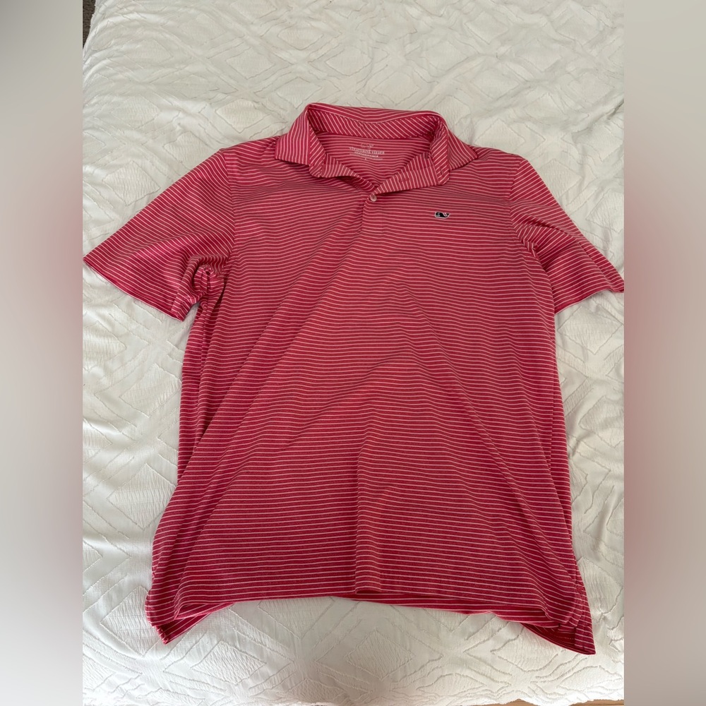 Vineyard Vines men's striped performance polo shirt red size large golf athletic